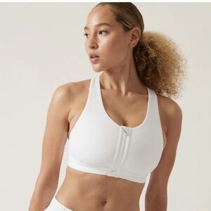 Athleta White Ultimate Zip Front Sports Bra Small D-DD NWT